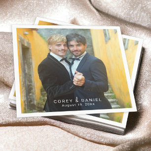 Gay Wedding Two Grooms Photo Napkin
