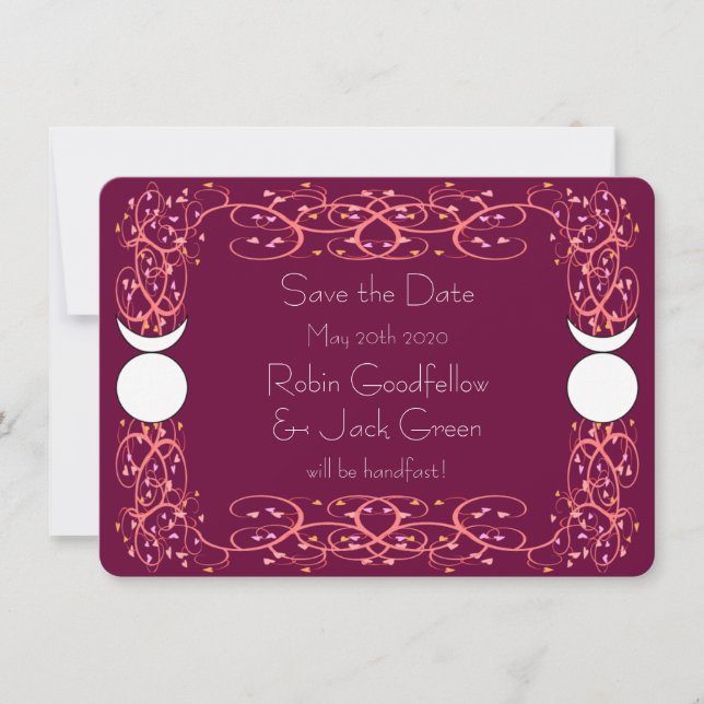 Gay Wiccan Wedding Red Save the Date Card (Front)