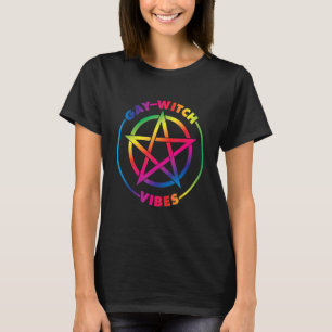Gay Witch Vibes with Pride Colors in a Pentacle Wi T-Shirt