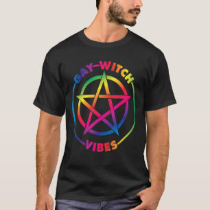 Gay Witch Vibes with Pride Colours in a Pentacle W T-Shirt