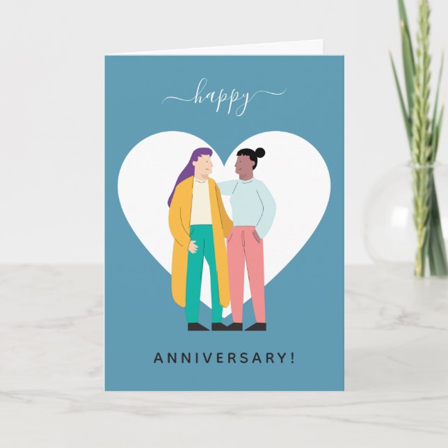 Gay Women Couple Wedding Anniversary Heart Romance Holiday Card (Front)