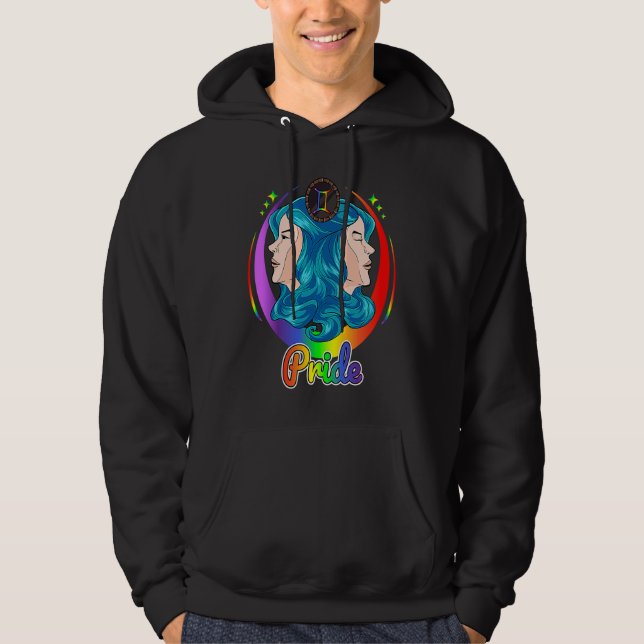 Gay Zodiac LGBTQ Zodiac Sign Gemini Rainbow Pride Hoodie (Front)