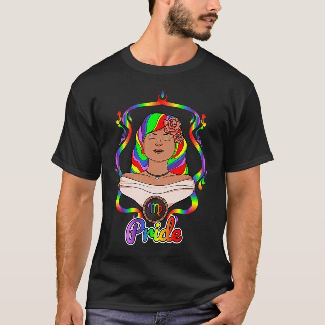 Gay Zodiac LGBTQ Zodiac Sign Virgo Rainbow Pride T-Shirt (Front)
