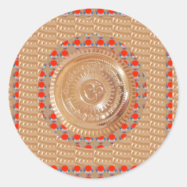 GAYATRI Mantra n OmMantra Symbol Embossed GOLD Classic Round Sticker (Front)