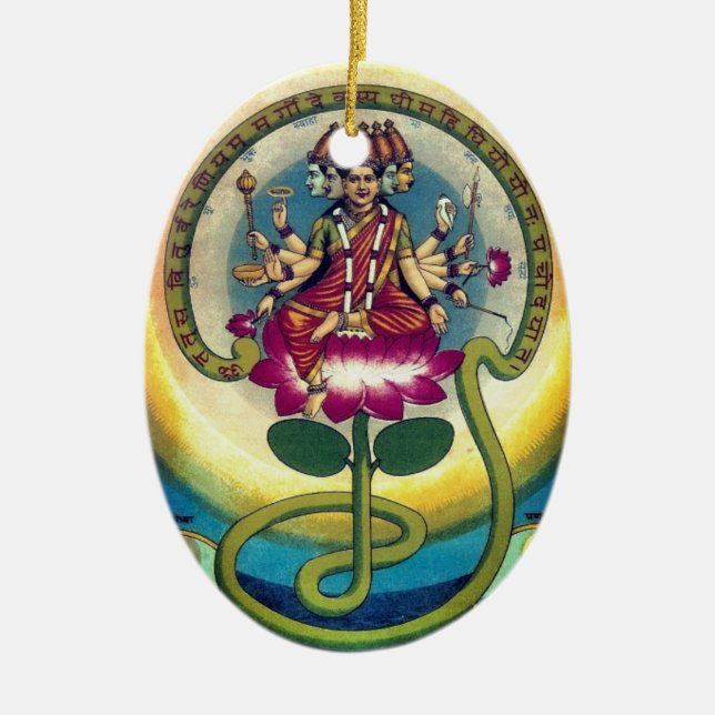  Gayatri Mantra (personification as a goddess) Ceramic Tree Decoration (Front)