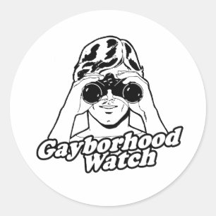GAYBORHOOD WATCH CLASSIC ROUND STICKER