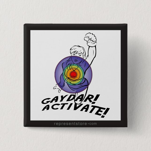 Gaydar! Activate! Rainbow Lesbian 15 Cm Square Badge (Front)