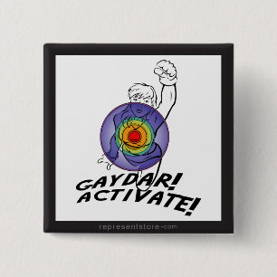 Gaydar! Activate! Rainbow Lesbian 15 Cm Square Badge