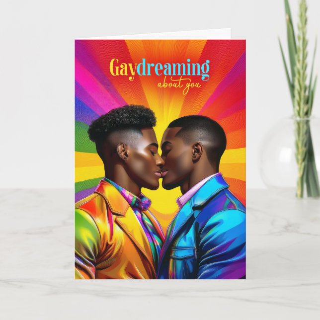 Gaydreaming African American Gay Rainbow Love Card (Front)