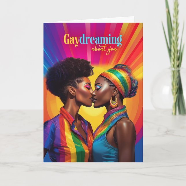 Gaydreaming African American Lesbian Rainbow Love Card (Front)