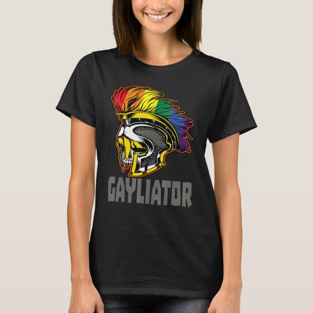 Gayliator Sword Fighter Helmet with Rainbow Feathe T-Shirt (Front)