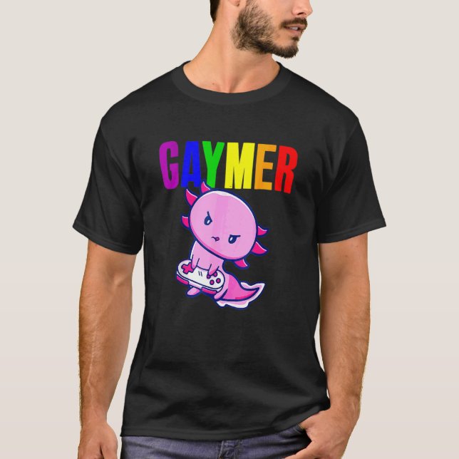 Gaymer Gay Pride Flag Gamer Lgbtq Video Game Axolo T-Shirt (Front)