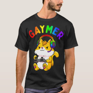 Gaymer Gay Pride Flag Gamer LGBTQ Video Game Cat L T-Shirt