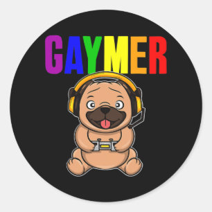 Gaymer Gay Pride Flag Gamer LGBTQ Video Game Dog Classic Round Sticker
