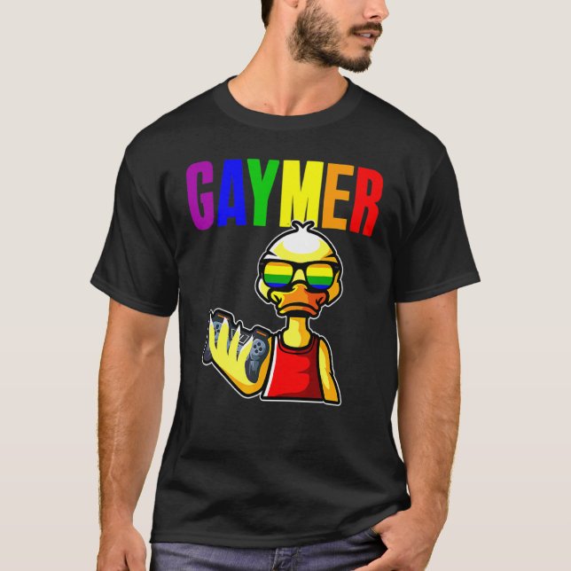 Gaymer Gay Pride Flag Gamer Lgbtq Video Game Duck T-Shirt (Front)