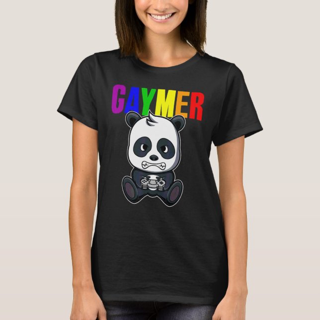 Gaymer Gay Pride Flag Gamer Lgbtq Video Game Panda T-Shirt (Front)