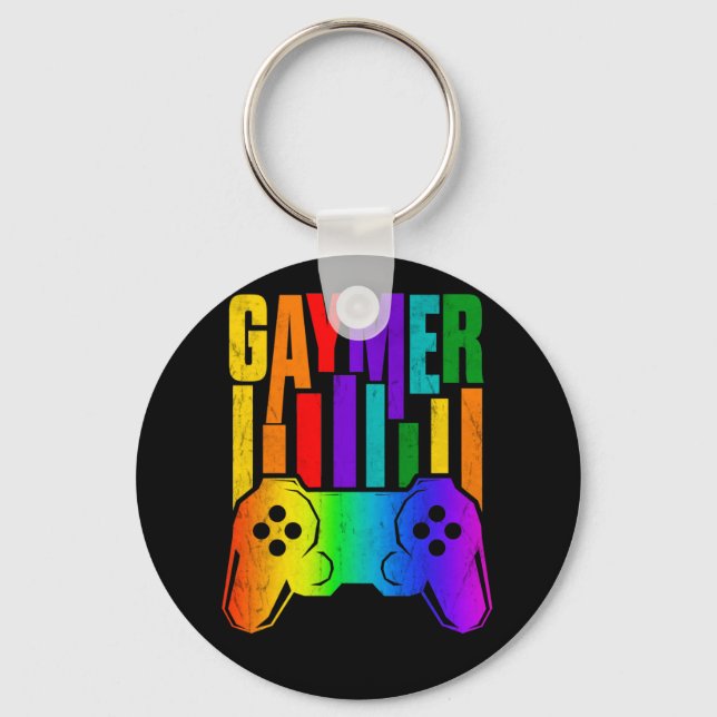 Gaymer Gay Pride Rainbow Gamer Gaming LGBTQ Key Ring (Front)