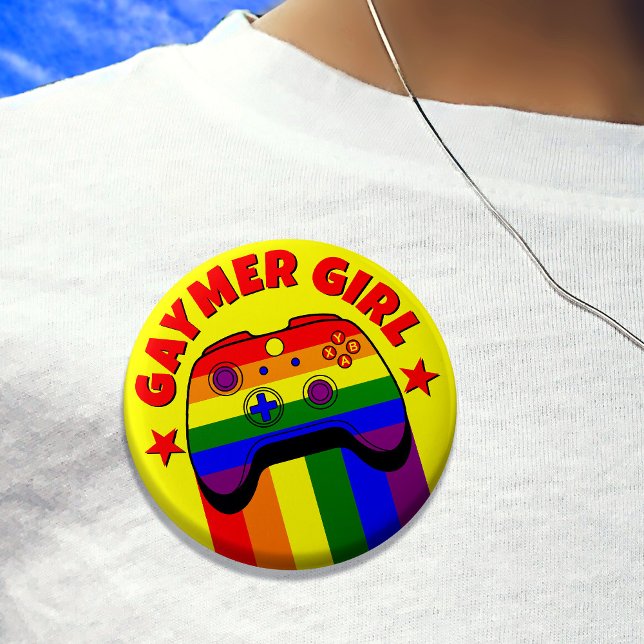 Gaymer Girl Cute Gay Gamer Rainbow Flag  6 Cm Round Badge (In Situ pin on shirt)