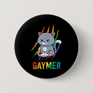 Gaymer LGBT Cat Pride Rainbow Video Game Lovers Gi 6 Cm Round Badge