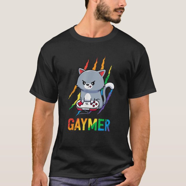 Gaymer LGBT Cat Pride Rainbow Video Game Lovers Gi T-Shirt (Front)