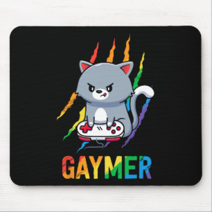 Gaymer Lgbt Cat Pride Shirt Rainbow Video Game Lov Mouse Mat