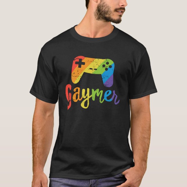 Gaymer LGBT Rainbow Pride Parade March Rally Gamer T-Shirt (Front)