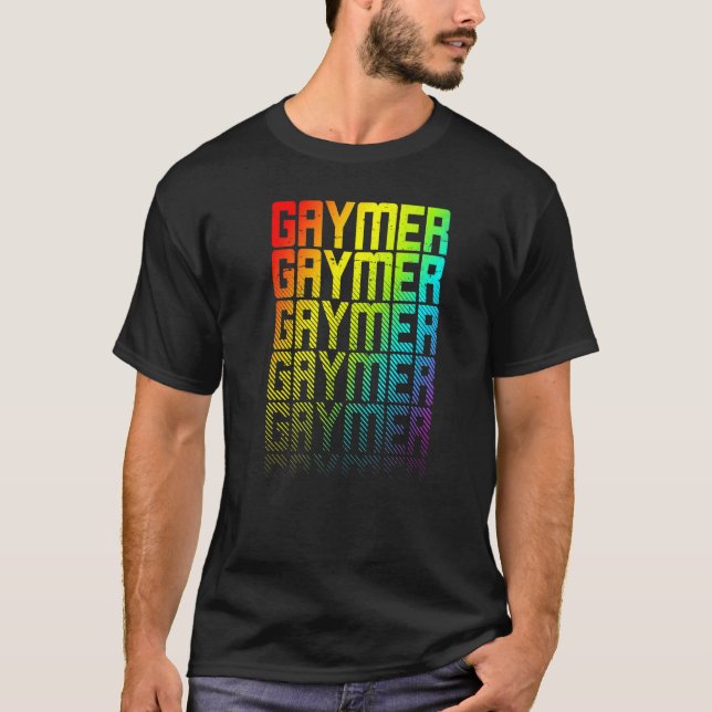 Gaymer Lgbtq+ Rainbow Gay Pride Text Fade Graphic  T-Shirt (Front)