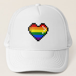 GAYMER PIXEL HEART LGBT Pride Month LGBTQ Retro Trucker Hat