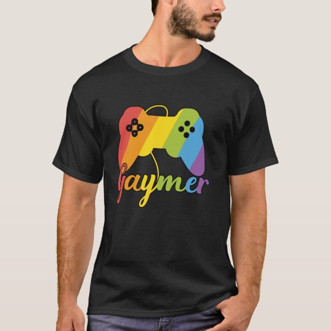 Gaymer Pride LGBTQ Video Game Controller Gamer Gif T-Shirt (Front)
