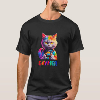 Gaymer Pride Rainbow Cat Controller Gaming Gamer C T-Shirt