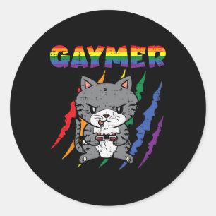 Gaymer Purride Cat Video Game Gamer Lgbtq Rainbow Classic Round Sticker
