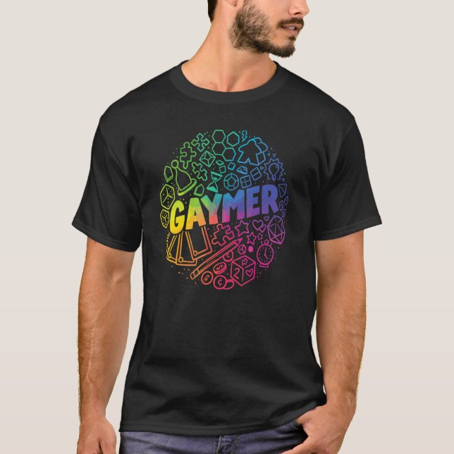 Gaymer Rainbow Board Game Bits T-Shirt (Front)