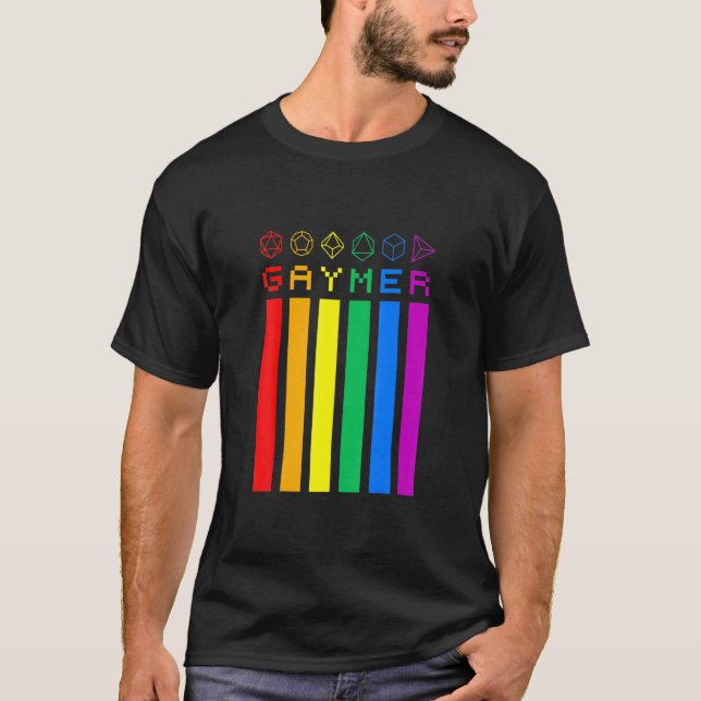 Gaymer Rainbow Dice Flag Lgbt Pride Gay Gamer T-Shirt (Front)