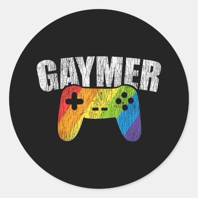 Gaymer Rainbow Flag Gaming Lesbian Gay Bisexual LG Classic Round Sticker (Front)