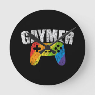 Gaymer Rainbow Flag Gaming Lesbian Gay Bisexual LG Round Clock
