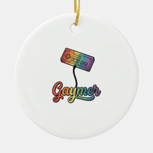 Gaymer Rainbow Gamer Vector Shirt Design_1 Ceramic Tree Decoration