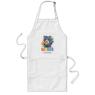 Gaymer - Rainbow Gaming Cat with Console LGBTQ 2 Long Apron