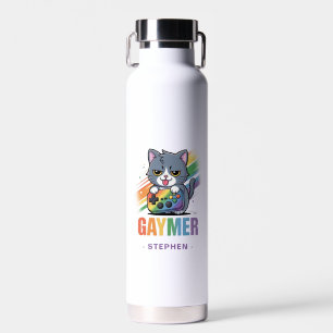 Gaymer - Rainbow Gaming Cat with Console LGBTQ 2 Water Bottle