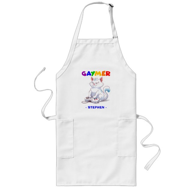 Gaymer - Rainbow Gaming Cat with Console | LGBTQ Long Apron (Front)