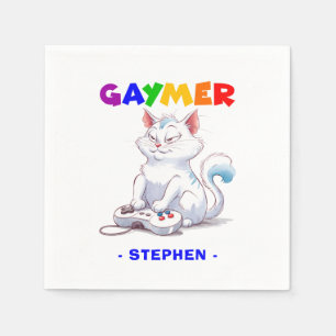 Gaymer - Rainbow Gaming Cat with Console   LGBTQ Napkin