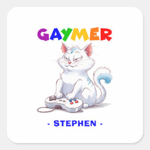 Gaymer - Rainbow Gaming Cat with Console LGBTQ Square Sticker