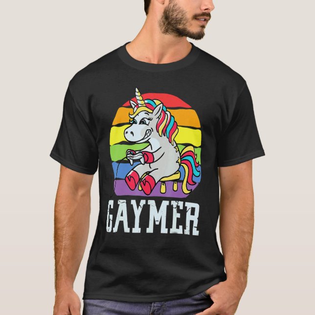Gaymer Unicorn Rainbow  Lgbt Gamer Lgbtq Gaming Ga T-Shirt (Front)