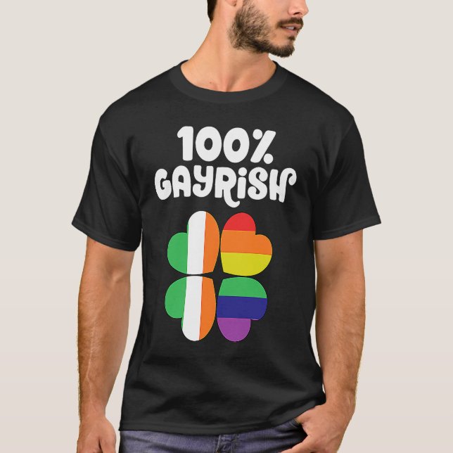 Gayrish LGBTQ Gay Pride Shamrock Lucky St Patricks T-Shirt (Front)