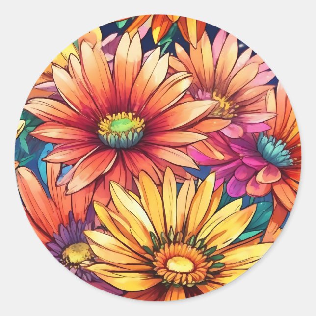 Gazania Flowers in Bloom Summer Pattern Classic Round Sticker (Front)