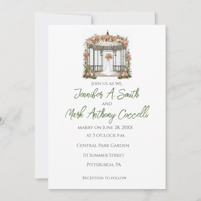 Gazebo Garden Wedding Invitations with Roses (Front)