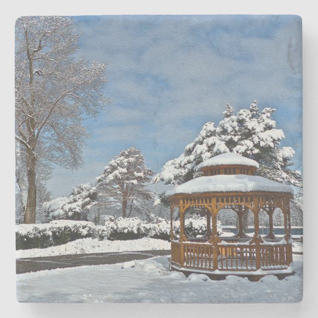 "GAZEBO IN SNOW" STONE COASTER (Front)