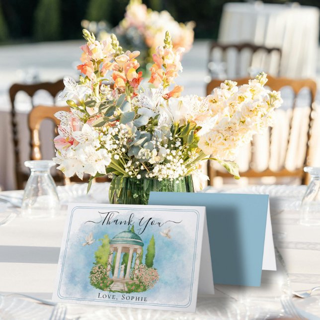 Gazebo statue flowers doves Wedding Thank You Card (Creator Uploaded)