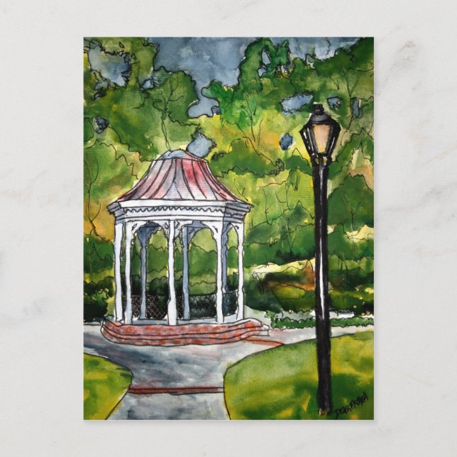 gazebo watercolor painting garden nature postcard (Front)