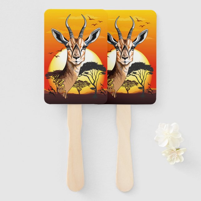 Gazelle African Antelope Wild  Animal Hand Fan (Front and Back)
