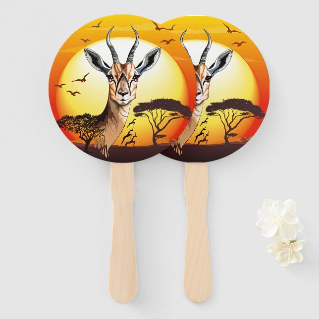 Gazelle African Antelope Wild  Animal Hand Fan (Front and Back)